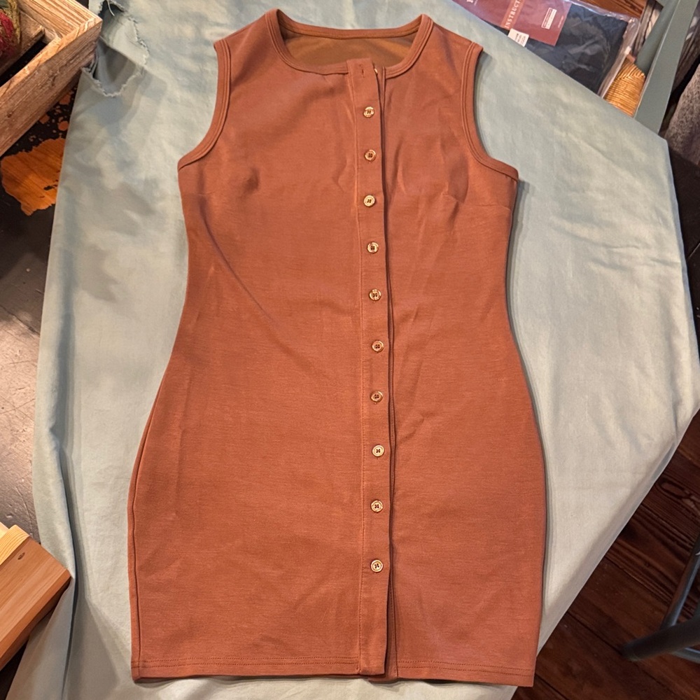 Source Unknown Brown Button-Up Mini Dress